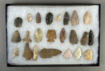 8"x12" frame of arrowheads and tools from the Midwest