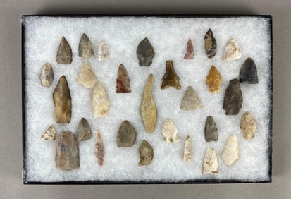 8"x12" frame of arrowheads and tools from the Midwest