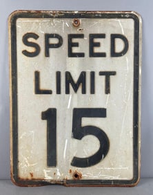 Vintage Embossed Speed Limit 15 Metal Street Sign