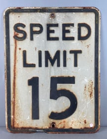 Vintage Embossed Speed Limit 15 Metal Street Sign