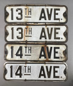 Group of 4 Vintage Embossed Metal Street Signs