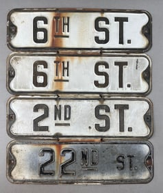 Group of 4 Vintage Embossed Metal Street Signs