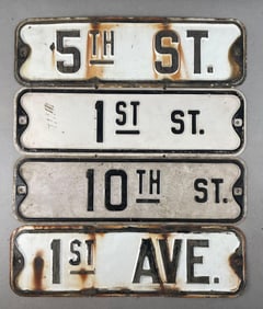 Group of 4 Vintage Embossed Metal Street Signs