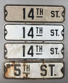 Group of 4 Vintage Embossed Metal Street Signs