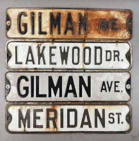 Group of 4 Vintage Embossed Metal Street Signs
