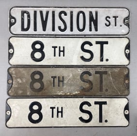 Group of 4 Vintage Embossed Metal Street Signs