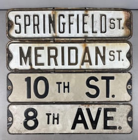 Group of 4 Vintage Embossed Metal Street Signs