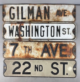 Group of 4 Vintage Embossed Metal Street Signs