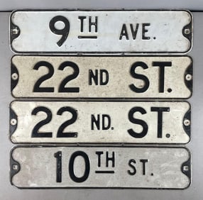 Group of 4 Vintage Embossed Metal Street Signs