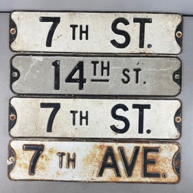 Group of 4 Vintage Embossed Metal Street Signs