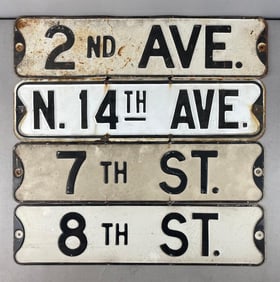 Group of 4 Vintage Embossed Metal Street Signs