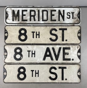 Group of 4 Vintage Embossed Metal Street Signs