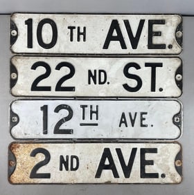 Group of 4 Vintage Embossed Metal Street Signs