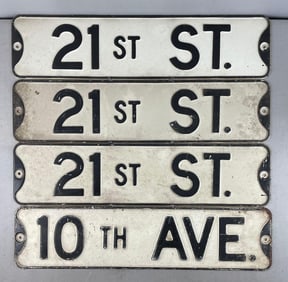 Group of 4 Vintage Embossed Metal Street Signs