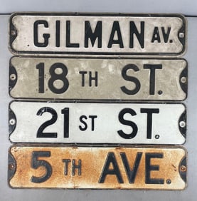 Group of 4 Vintage Embossed Metal Street Signs