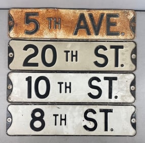 Group of 4 Vintage Embossed Metal Street Signs