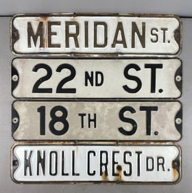 Group of 4 Vintage Embossed Metal Street Signs