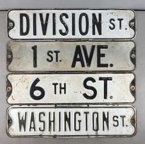 Group of 4 Vintage Embossed Metal Street Signs