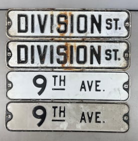 Group of 4 Vintage Embossed Metal Street Signs