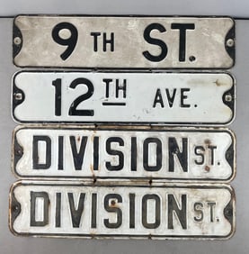 Group of 4 Vintage Embossed Metal Street Signs