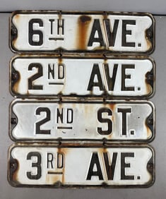 Group of 4 Vintage Embossed Metal Street Signs