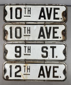 Group of 4 Vintage Embossed Metal Street Signs