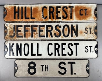 Group of 4 Vintage Embossed Metal Street Signs