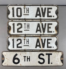 Group of 4 Vintage Embossed Metal Street Signs