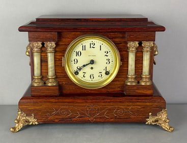 Antique Seth Thomas Ornate Veneer Mantel Clock