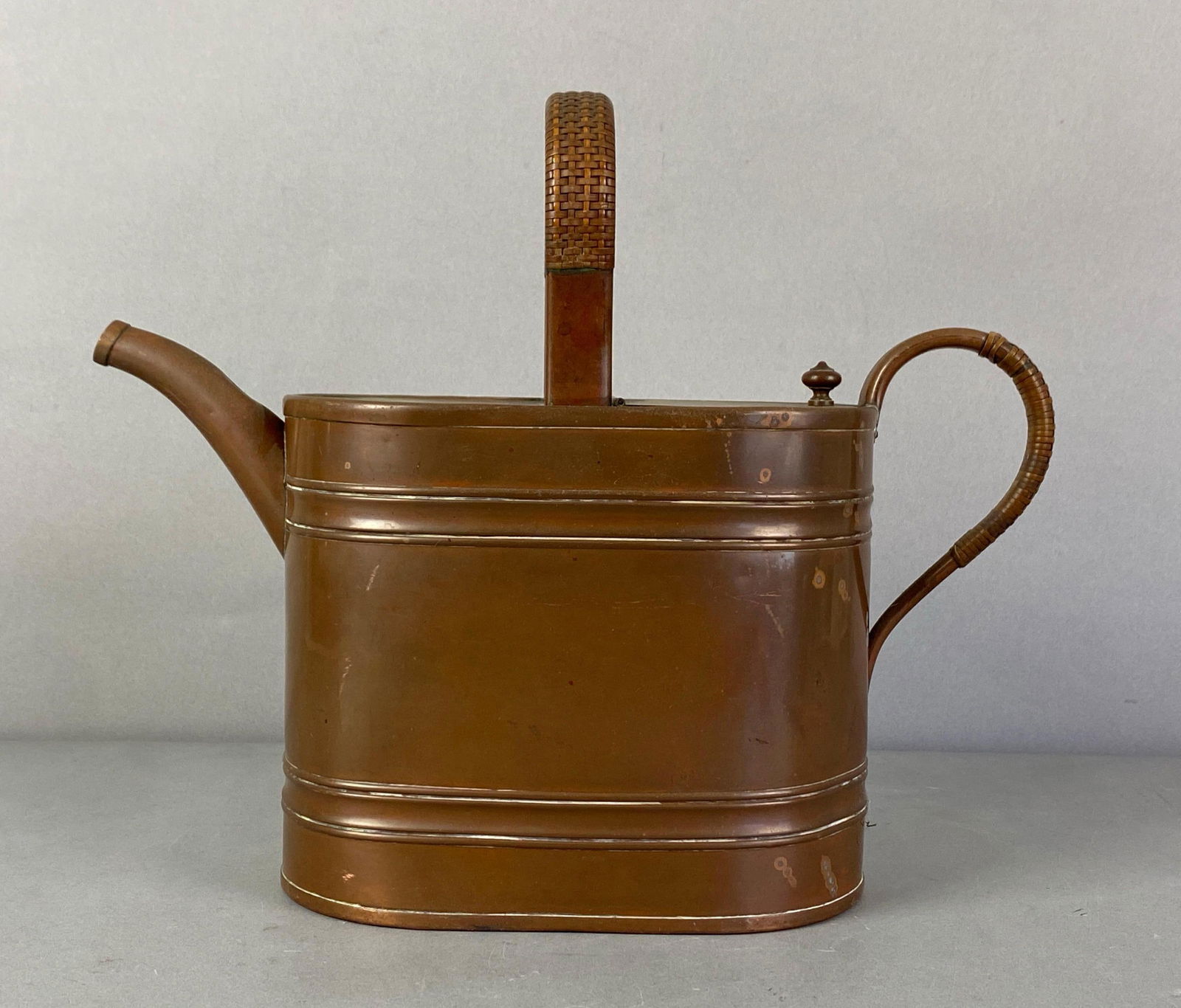 Antique Copper Wicker Handles Watering Can: Measures 11 1/2 x 14 x 5 1/2 inches