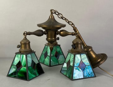 Antique Brass Slag Glass Hanging Ceiling Light Fixture