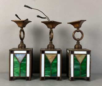 Group of 3 Slag Glass Light Fixtures