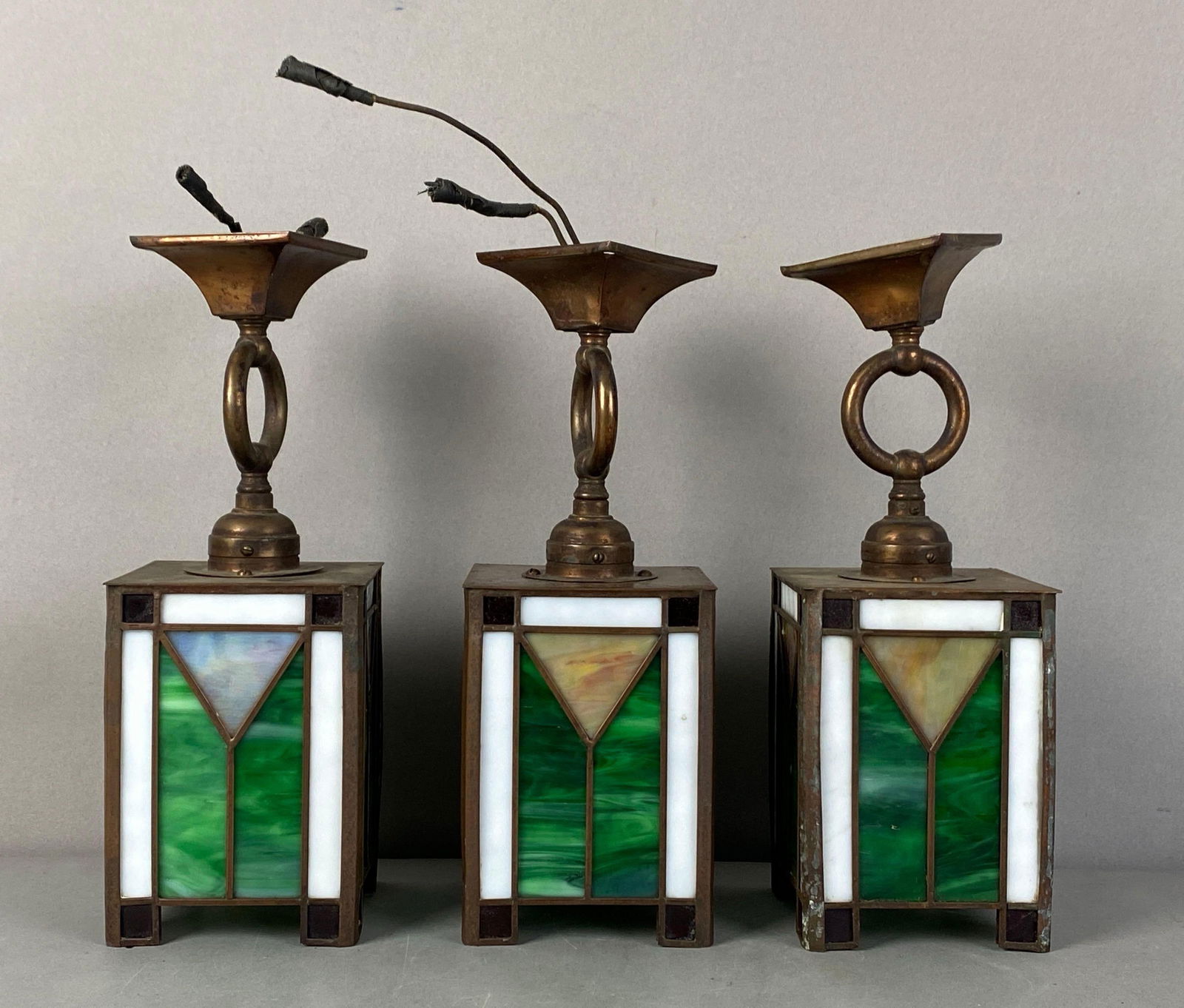 Group of 3 Slag Glass Light Fixtures (1 of 2)