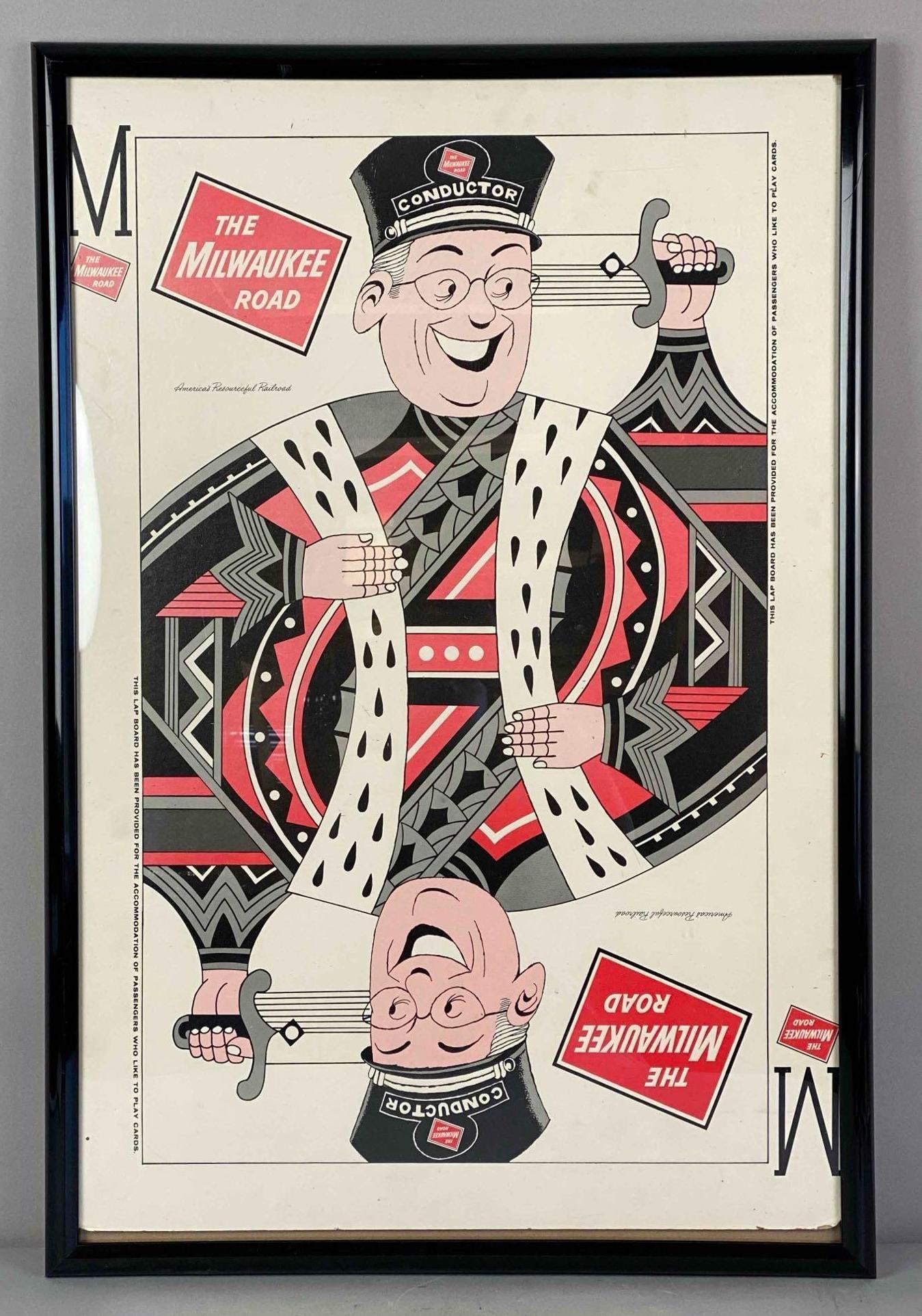 The Milwaukee Road Face Card Advertising Sign: Measures 29 1/2 x 20 inches
