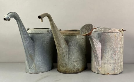 Group of 3 Vintage Pressed Steel Watering Cans