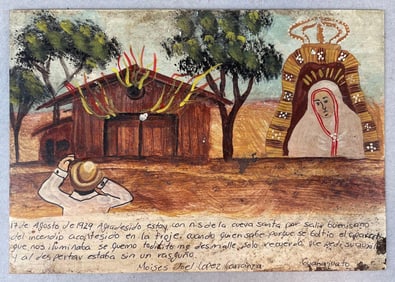 Vintage Lady of the Holy Cave Hand Painted Retablo