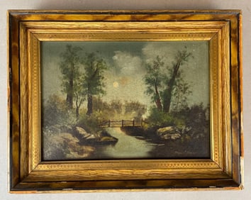 Antique Moonlit Bridge Oil Painting on Canvas