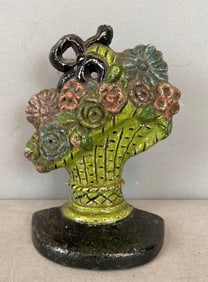 Vintage Cast Iron Floral Basket Doorstop