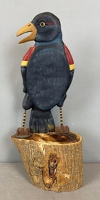 1989 Robert Sprengelmeyer Carved Wood Black Crow Sculpture