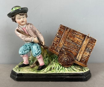 Bernhard Bloch Majolica Boy with Cart Smoking Set