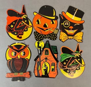 Group of Vintage H.E. Luhrs Cardboard Halloween Decorations