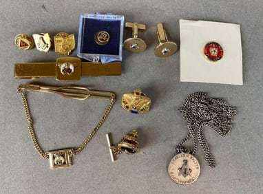 Group of Masonic Pins, Cufflinks, and More
