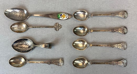 Group of 8 Sterling Silver Collectors Spoons and Teaspoons