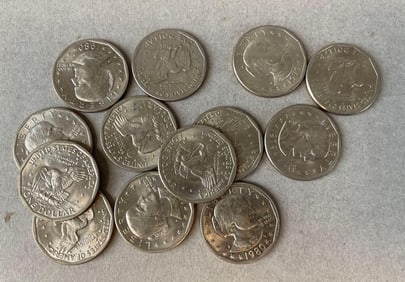 Group of 13 Susan B. Anthony Dollar Coins