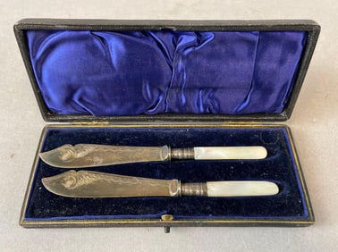 Set of Silver and Mother of Pearl Butter Knives