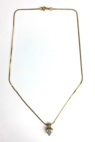14K Gold Chain with 14K Gold, Diamond and Crystal Heart Pendant