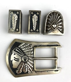 Group of 4 Native American Belt Parts .925 Sterling Silver