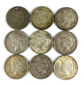 Group of 9 1922 US Peace Silver Dollars