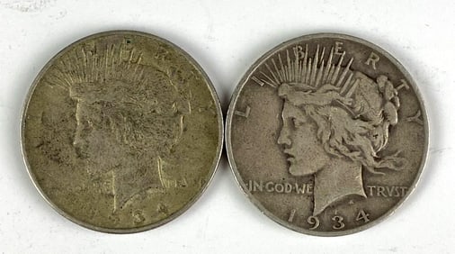 Group of 2 1934 US Peace Silver Dollars
