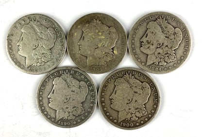 Group of 5 US Morgan Silver Dollar Coins